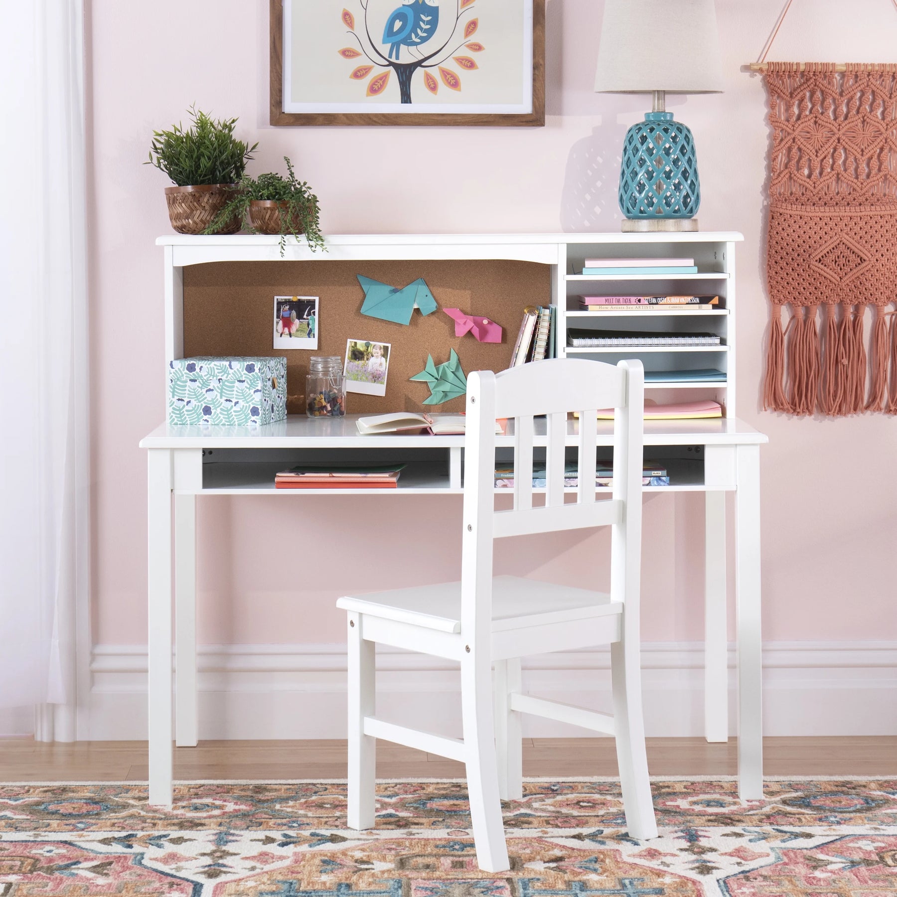Guidecraft Kids Media Desk and Chair Set - Gray: Kids Desk and Chair Set, Study Table for Kids with Hutch and Shelf, Wood Bedroom Furniture Set