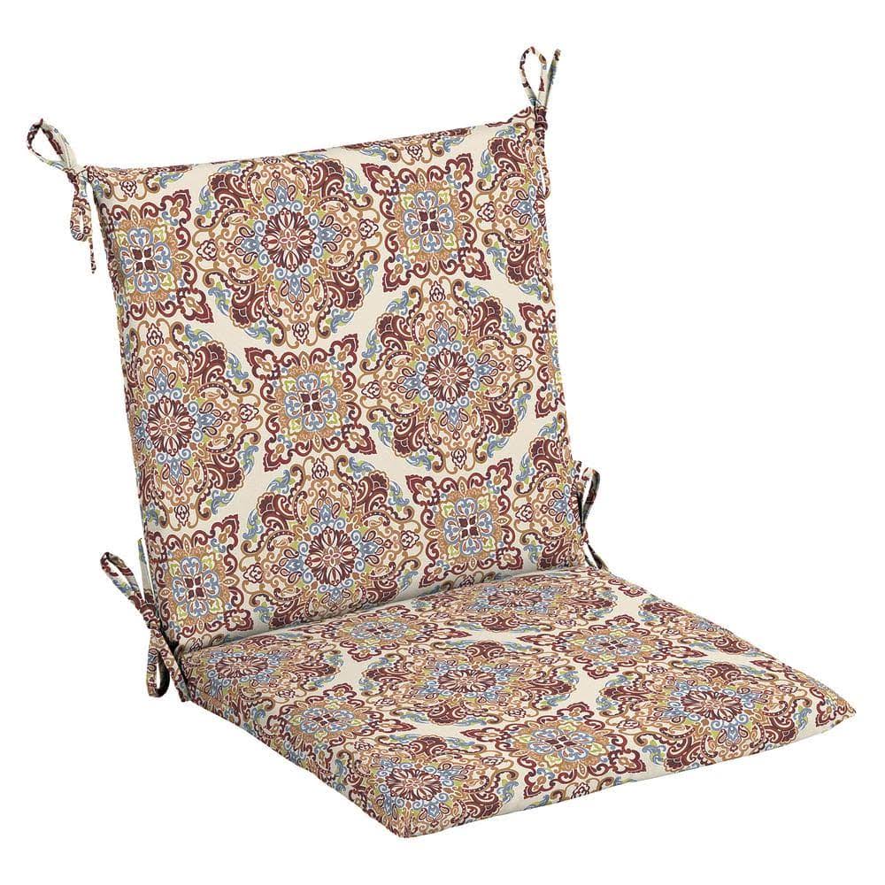 Hampton Bay 20 in. x 20 in. Chili Medallion Outdoor Mid Back Dining Chair Cushion (2-Pack)