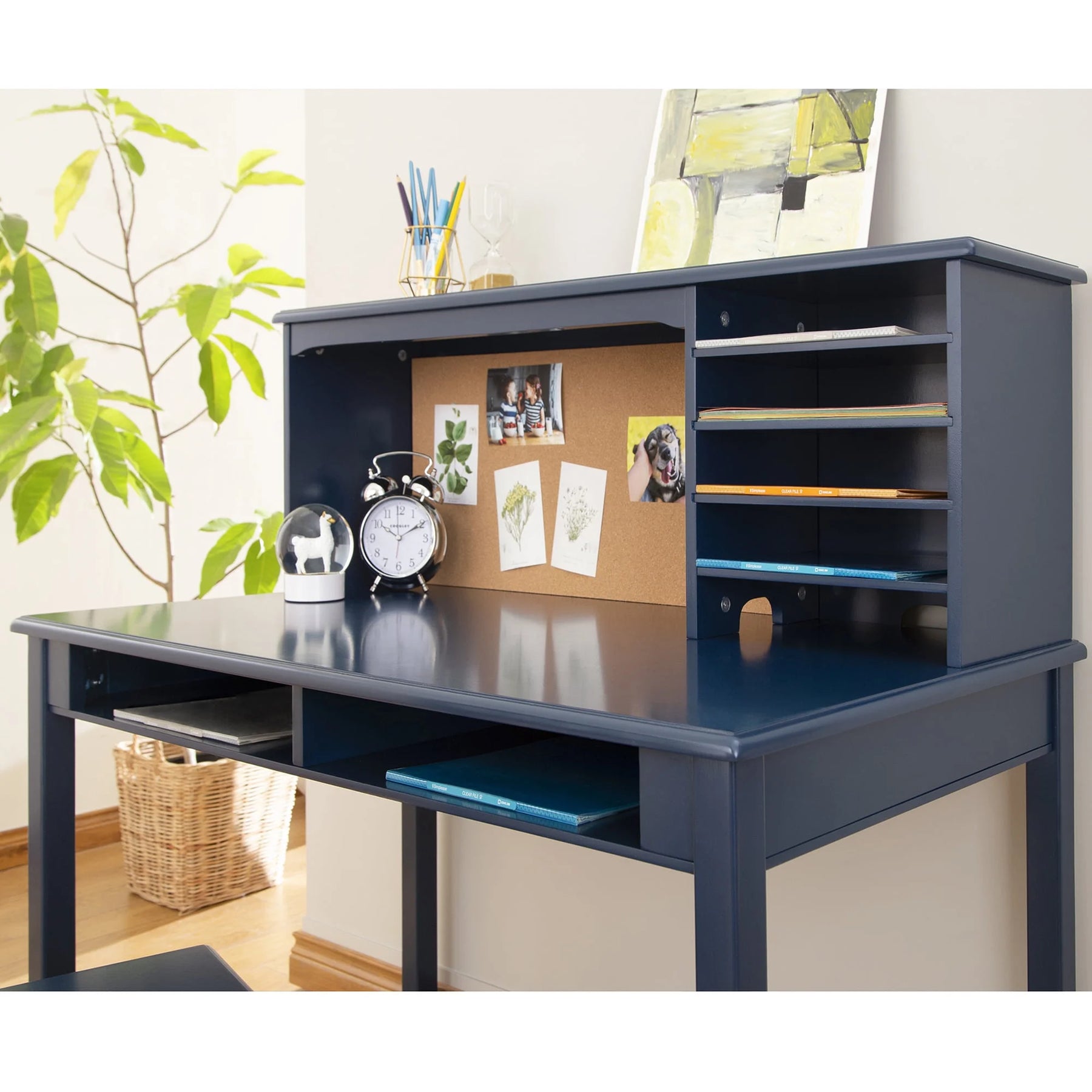 Guidecraft Kids Media Desk and Chair Set - Gray: Kids Desk and Chair Set, Study Table for Kids with Hutch and Shelf, Wood Bedroom Furniture Set
