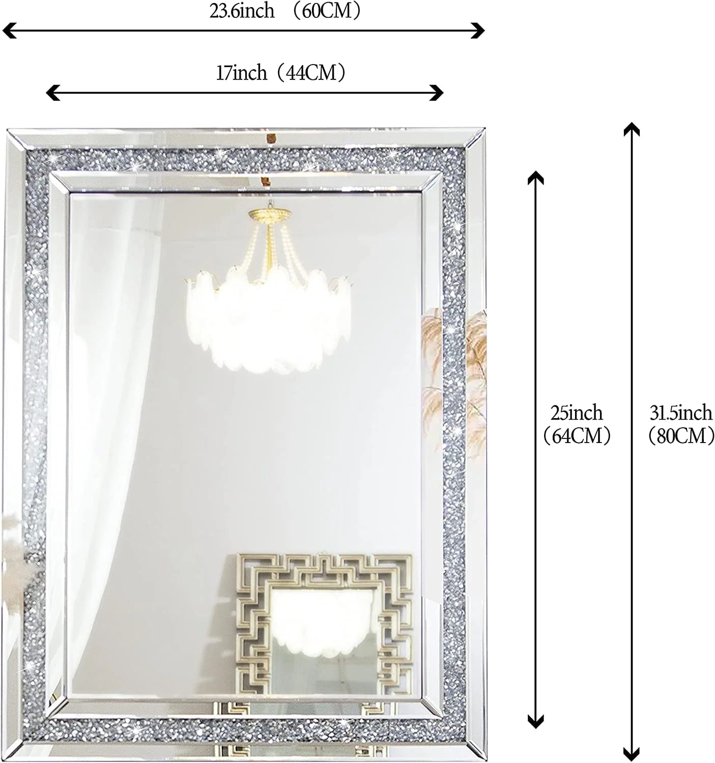 SHYFOY Rectangle Decorative Wall Mirror Crushed Diamond Vanity Mirror Wall Mounted Makeup Mirror for Home Decor