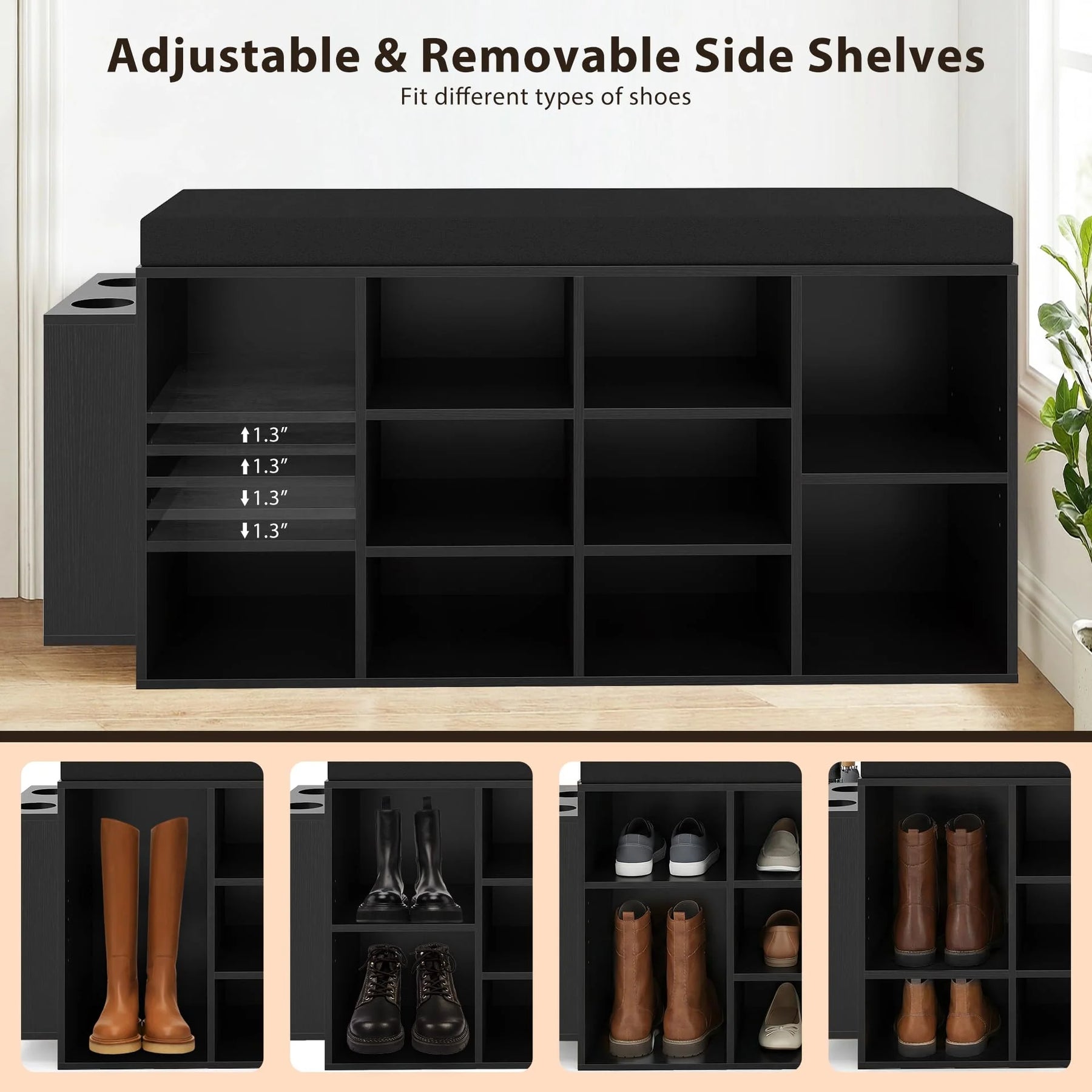 Tangkula Shoe Storage Bench with Umbrella Stand 10-Cubby Entryway Shoe Rack Organizer